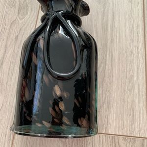 Art Glass Vase in Black w/Brown Specks.  Fluted Opening.  7 5/8” H
